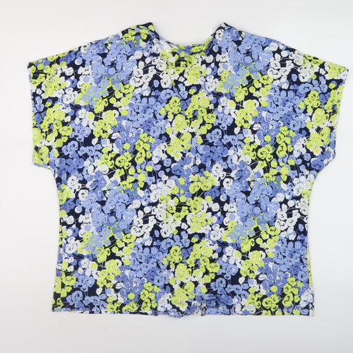 Cotton Traders Women's Blue Floral V-Neck Top Size 16