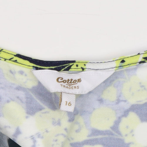 Cotton Traders Women's Blue Floral V-Neck Top Size 16
