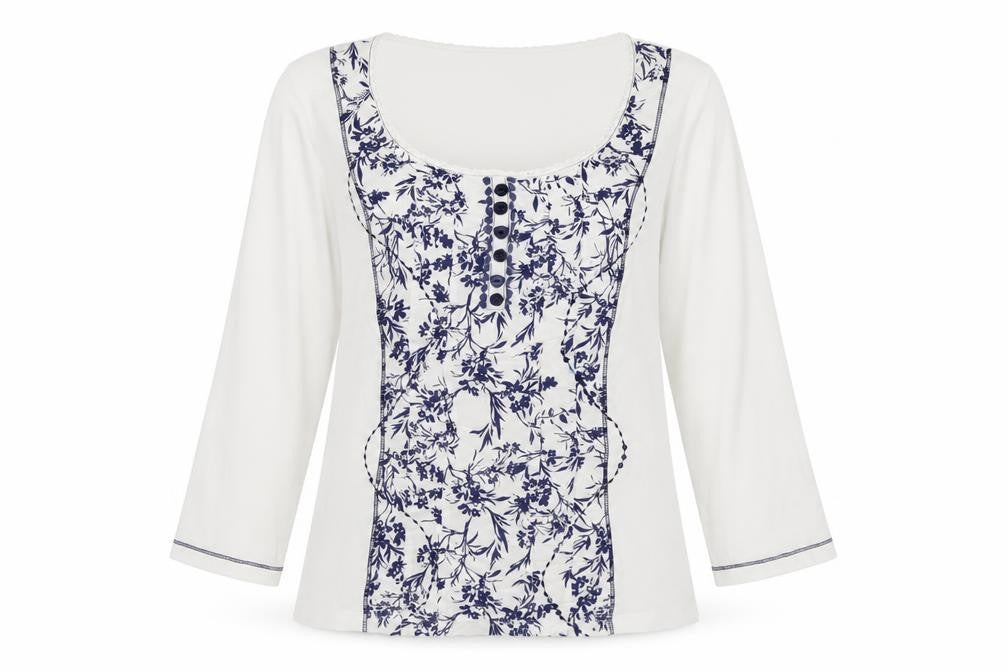 Front view of Soon Women's Ivory Floral Top, size 14