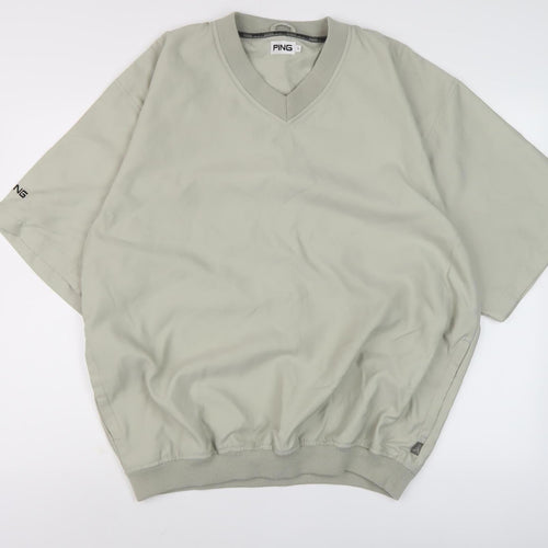 PING Men's Beige Short Sleeve V-Neck Shirt L