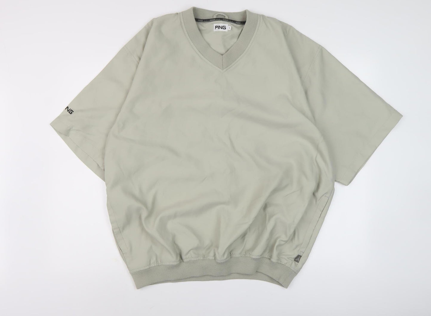 PING Men's Beige Short Sleeve V-Neck Shirt L