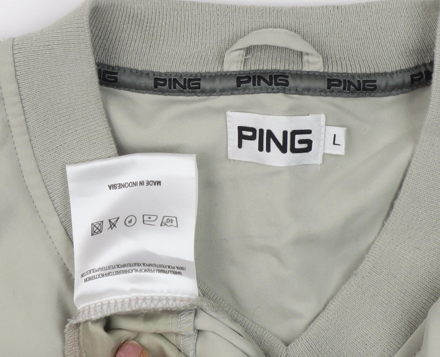 PING Men's Beige Short Sleeve V-Neck Shirt L