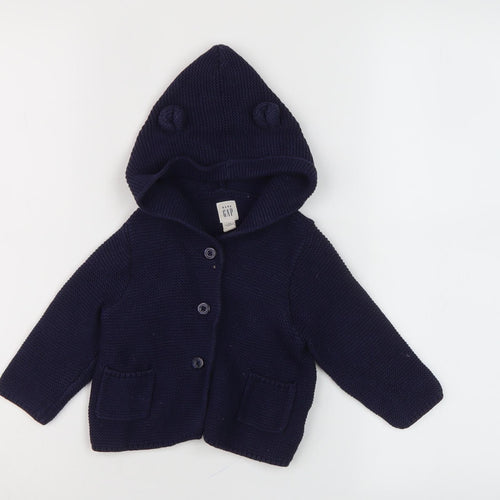 GAP Unisex Baby Blue Hooded Cardigan 9-12 Months Knit