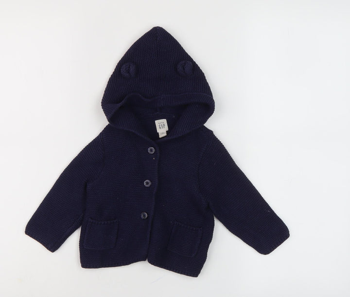 GAP Unisex Baby Blue Hooded Cardigan 9-12 Months Knit