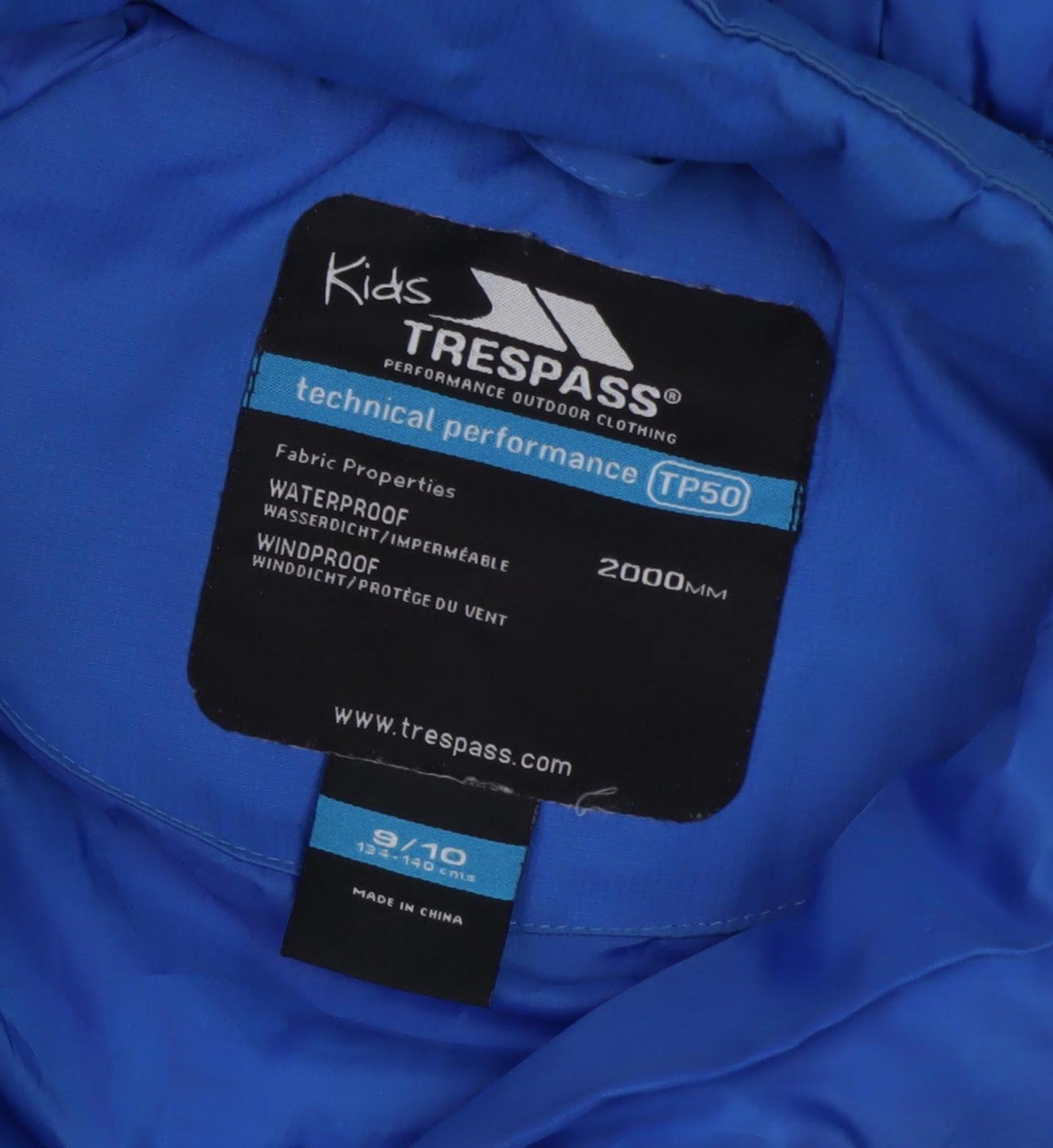 Trespass Boys Blue Puffer Jacket Waterproof 9-10 Years