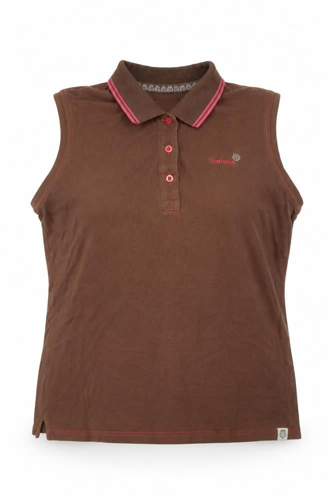 Front view of Townend Women's Brown Polo Sleeveless Top, size 16