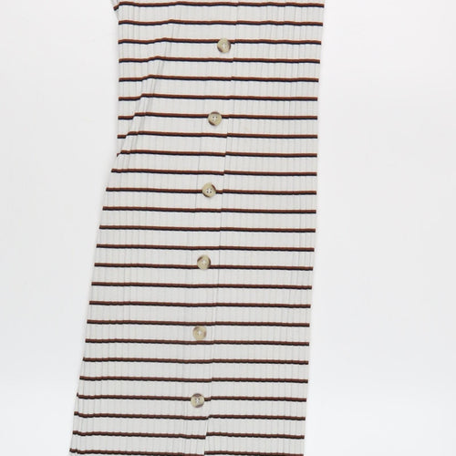 River Island Women's White Striped Slip Dress Size 6