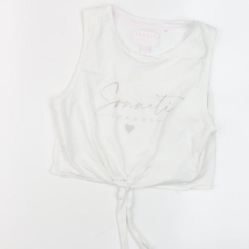 Sonneti Teens White Cropped Tank for Summer Casual Wear