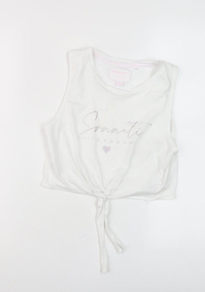 Sonneti Teens White Cropped Tank for Summer Casual Wear