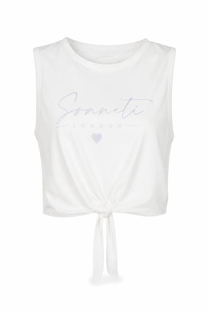 Front view of Sonneti Teens White Cropped Tank for Summer Casual Wear
