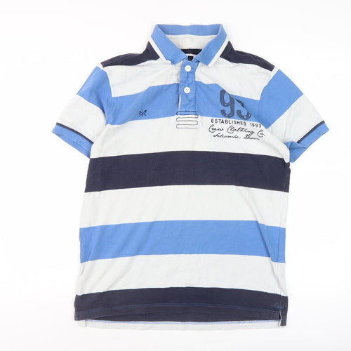 Crew Clothing Co. Men's Blue Striped Polo Shirt M