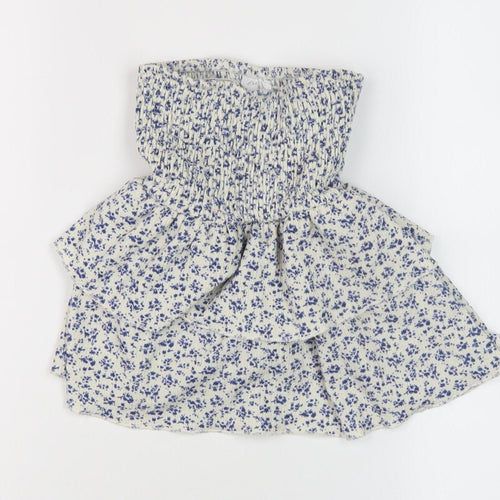 Zara Girls White Blue Floral Mini Skirt, Size 9 Years