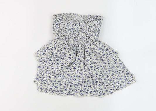 Zara Girls White Blue Floral Mini Skirt, Size 9 Years