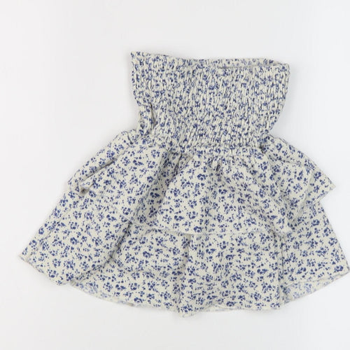 Zara Girls White Blue Floral Mini Skirt, Size 9 Years