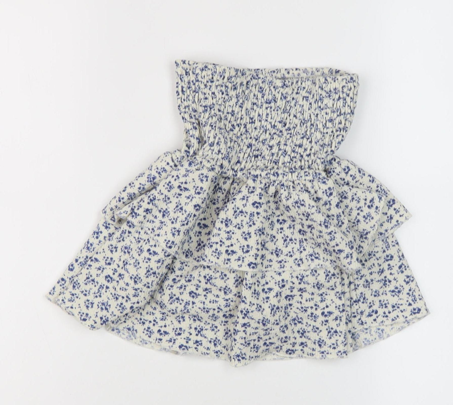 Zara Girls White Blue Floral Mini Skirt, Size 9 Years