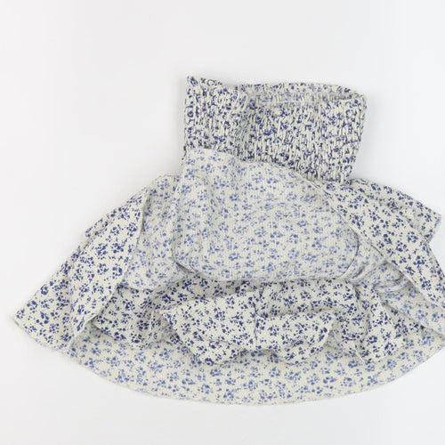 Zara Girls White Blue Floral Mini Skirt, Size 9 Years