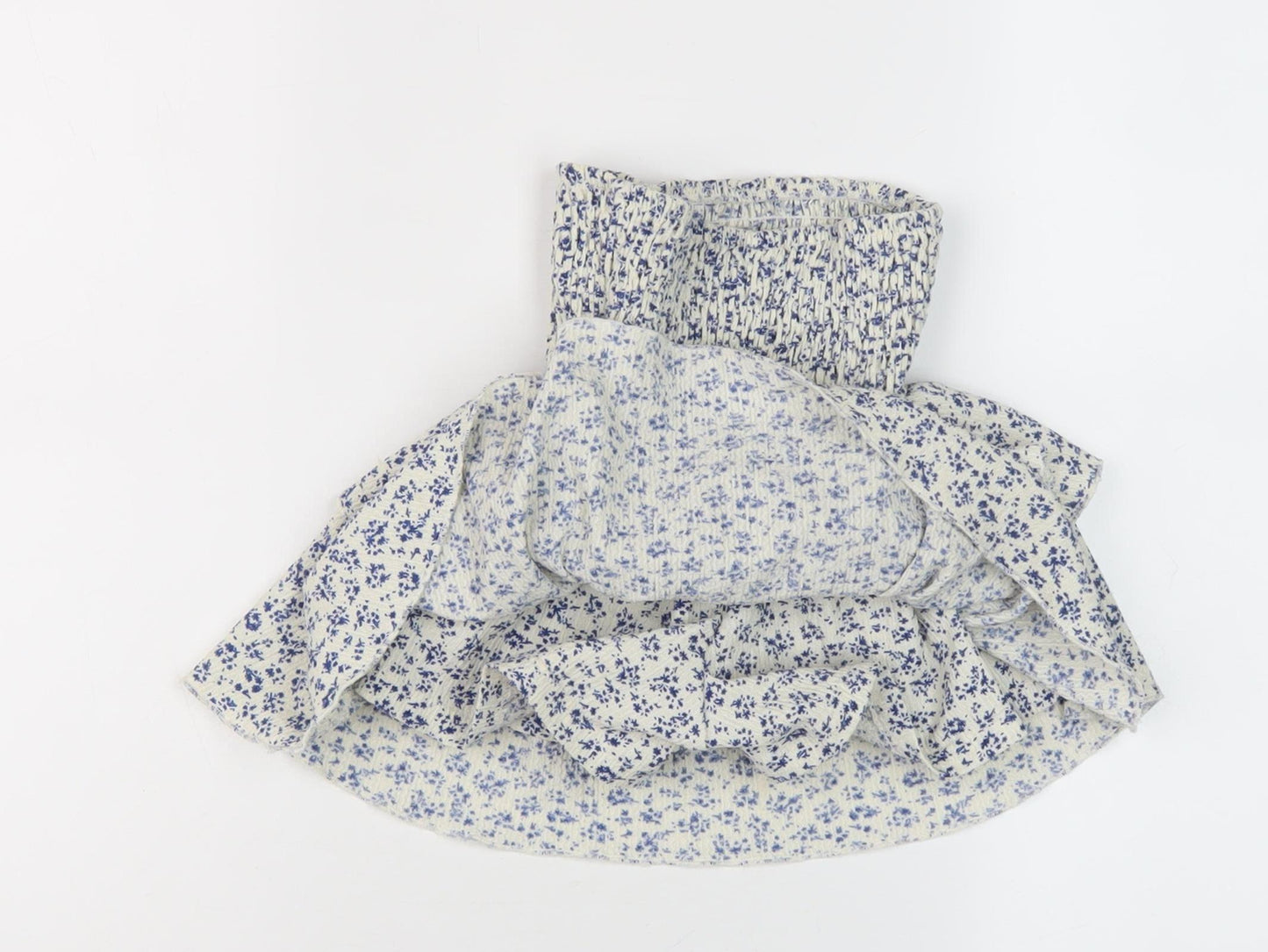 Zara Girls White Blue Floral Mini Skirt, Size 9 Years