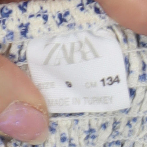 Zara Girls White Blue Floral Mini Skirt, Size 9 Years