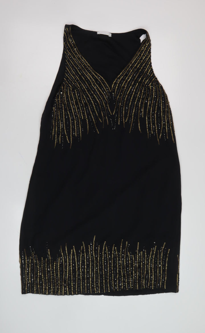 Promod Women's Black Beaded Sleeveless Cocktail Dress