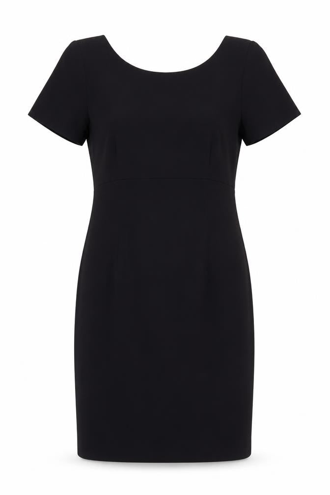 Front view of Next Women's Black Sheath Dress, size 10, Short Sleeve, Button