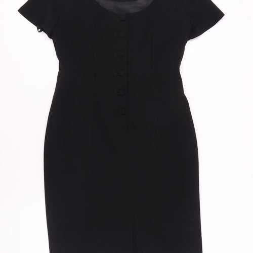 Next Women's Black Sheath Dress, Size 10, Short Sleeve, Button