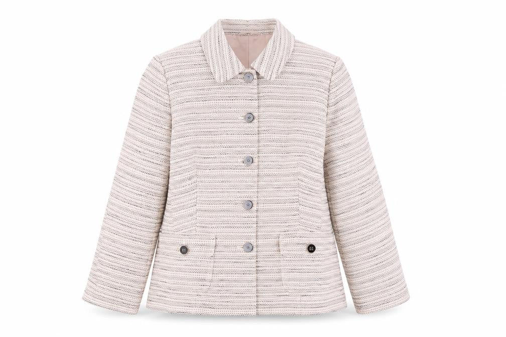 Front view of Viyella Women's Ivory Blazer UK 18 Striped Cotton Blend