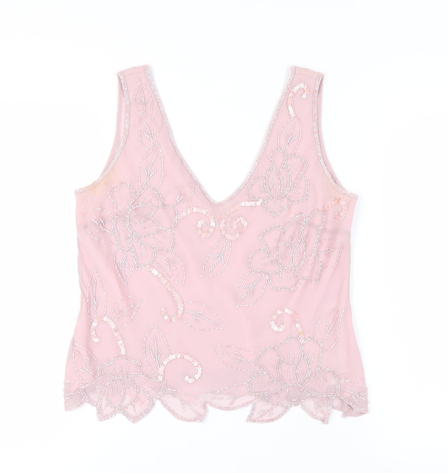 Monsoon Women's Pink Beaded Silk Tank Top Size 14