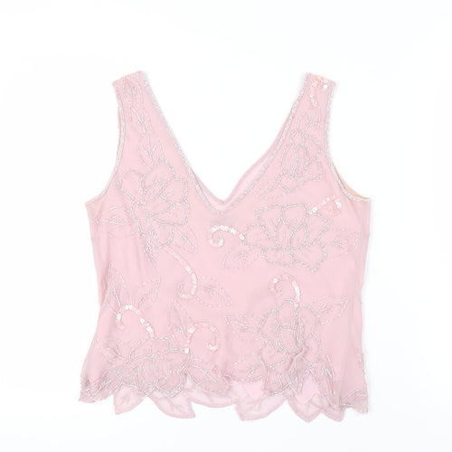 Monsoon Women's Pink Beaded Silk Tank Top Size 14