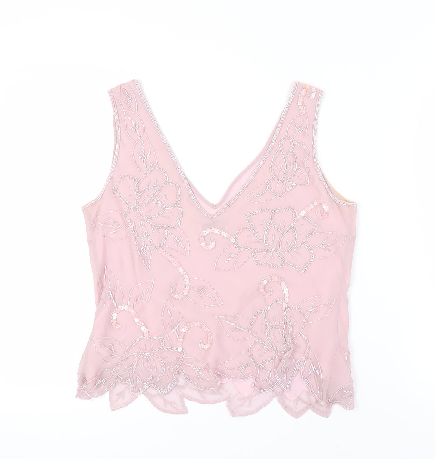 Monsoon Women's Pink Beaded Silk Tank Top Size 14
