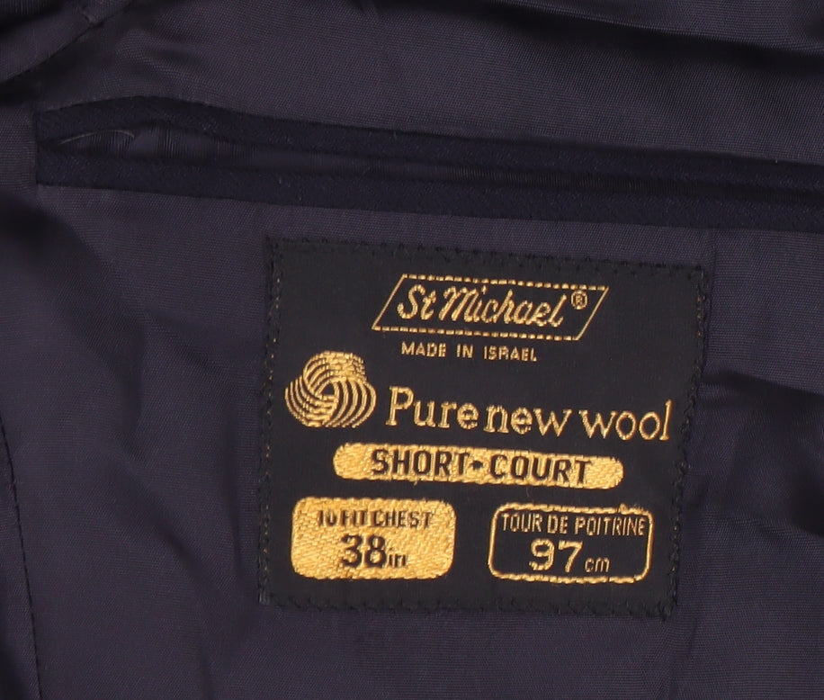 St Michael Men's Blue Wool Blazer, Size 38, Single-Breasted