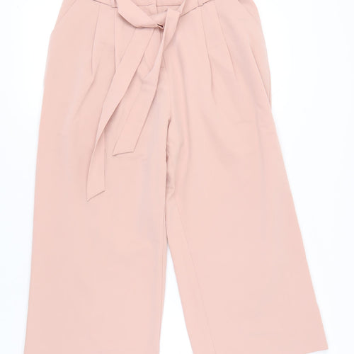 ASOS Women's Pink Belted Wide-Leg Trousers Size 12