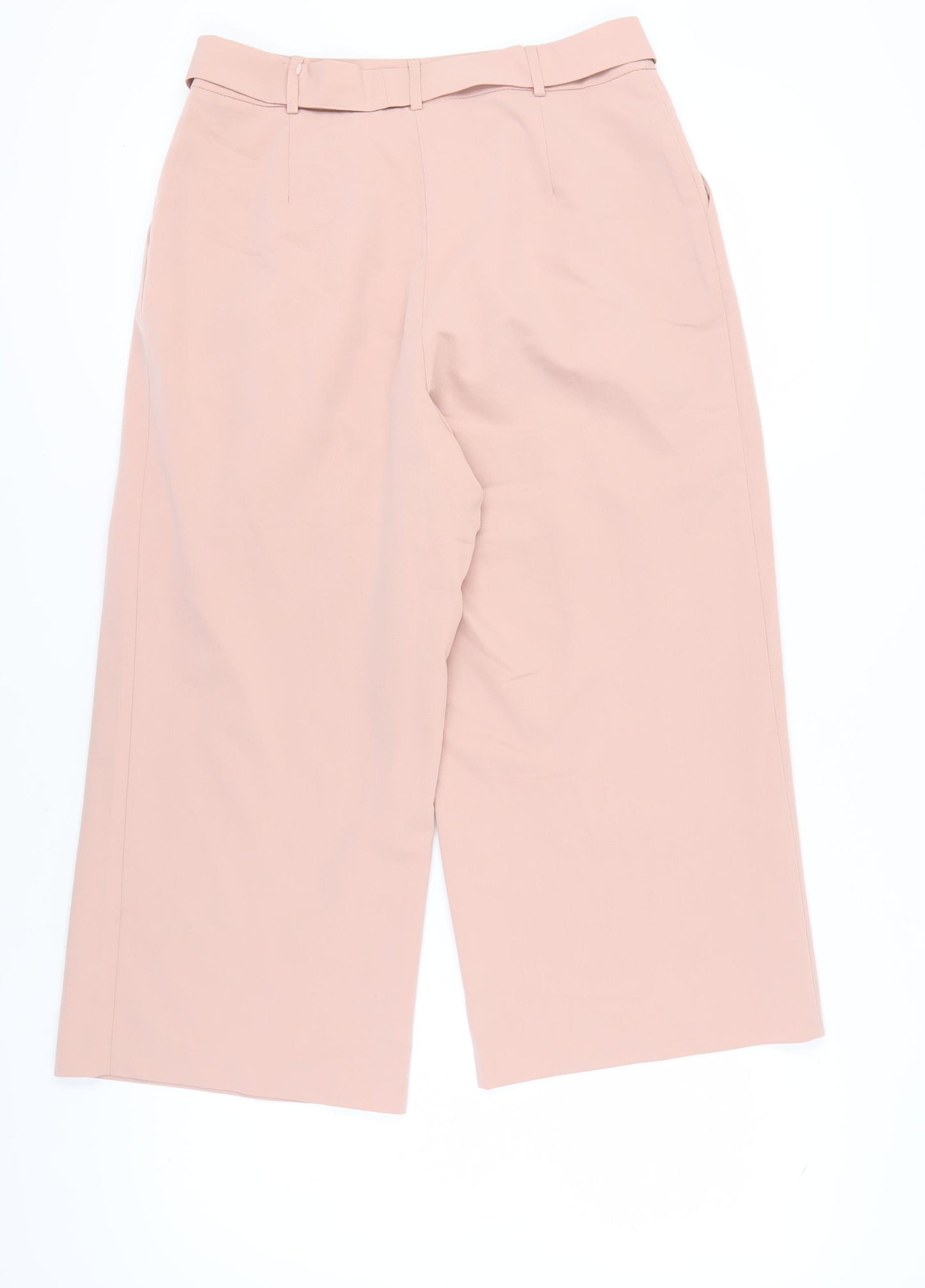 ASOS Women's Pink Belted Wide-Leg Trousers Size 12