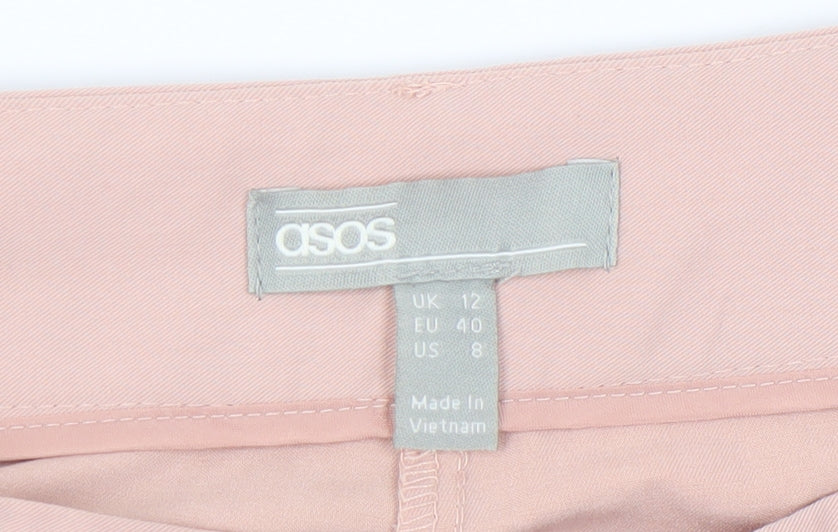 ASOS Women's Pink Belted Wide-Leg Trousers Size 12