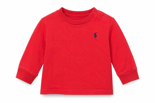 Front view of Ralph Lauren unisex baby red long sleeve t-shirt 6 months