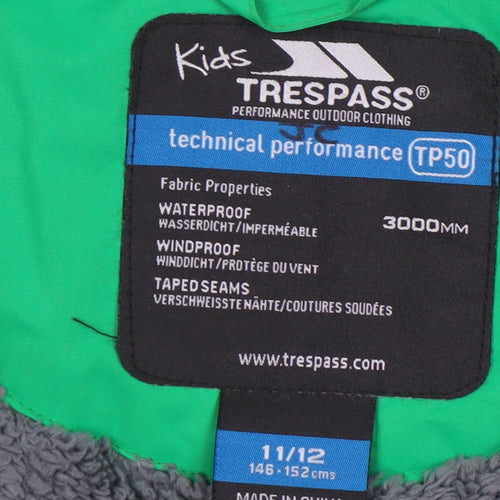 Trespass Boys Green Puffer Jacket 11-12 Years Waterproof