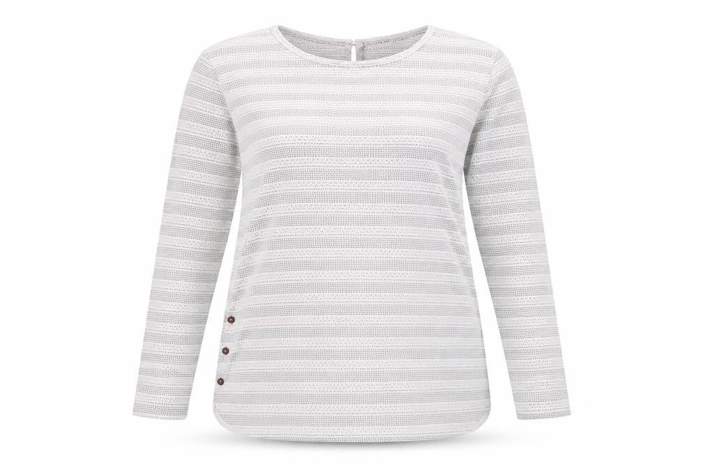 Front view of FatFace Women's Ivory Striped Long Sleeve T-Shirt