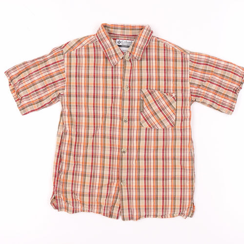 Columbia Boys Orange Plaid Button-Up Shirt 4 Years