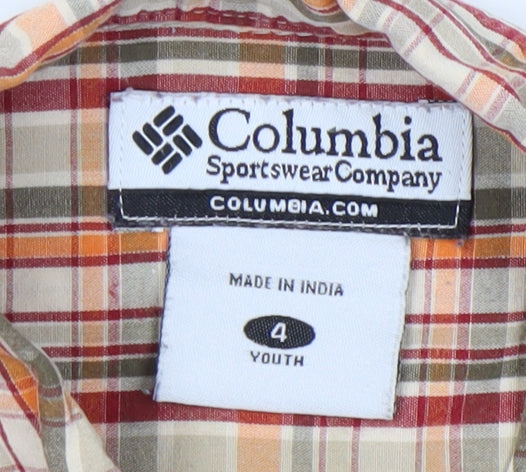 Columbia Boys Orange Plaid Button-Up Shirt 4 Years