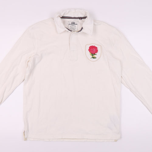 Joules Unisex Polo White M with Embroidered Rose