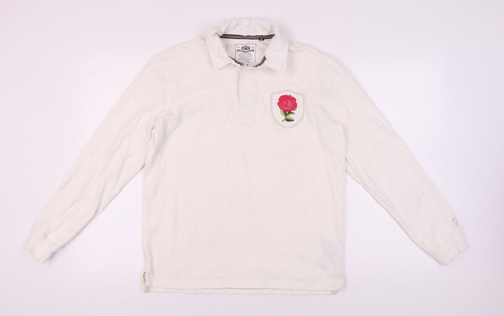 Joules Unisex Polo White M with Embroidered Rose