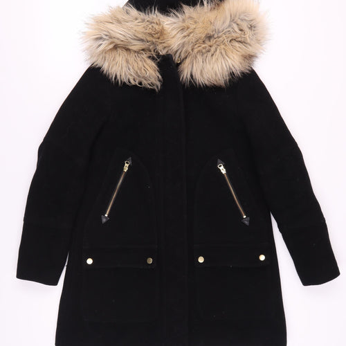 J.Crew Women’s Black Wool Parka with Fur Trim Size 2