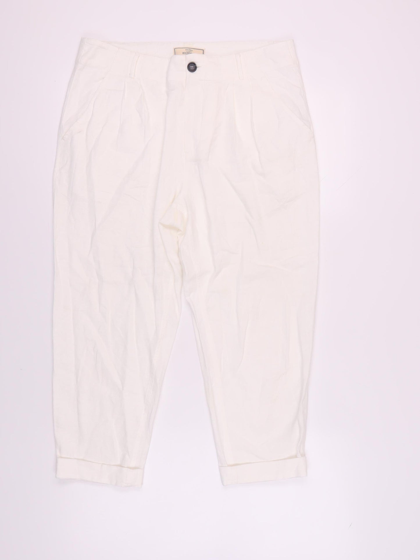 Fat Face Women’s White Relaxed Linen Trousers, Size 14