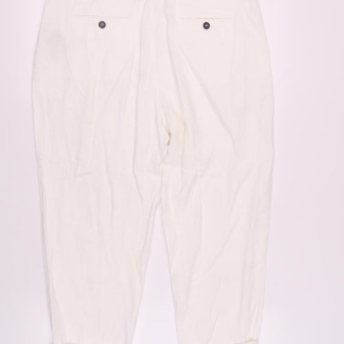 Fat Face Women’s White Relaxed Linen Trousers, Size 14