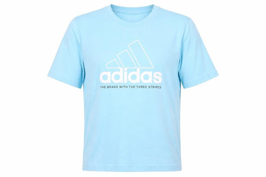 Front view of Adidas Men's Blue Graphic Print T-Shirt, size S