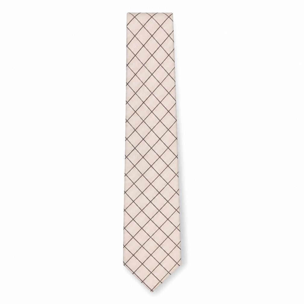Front view of Pierre Cardin Men's Beige Check Silk Tie