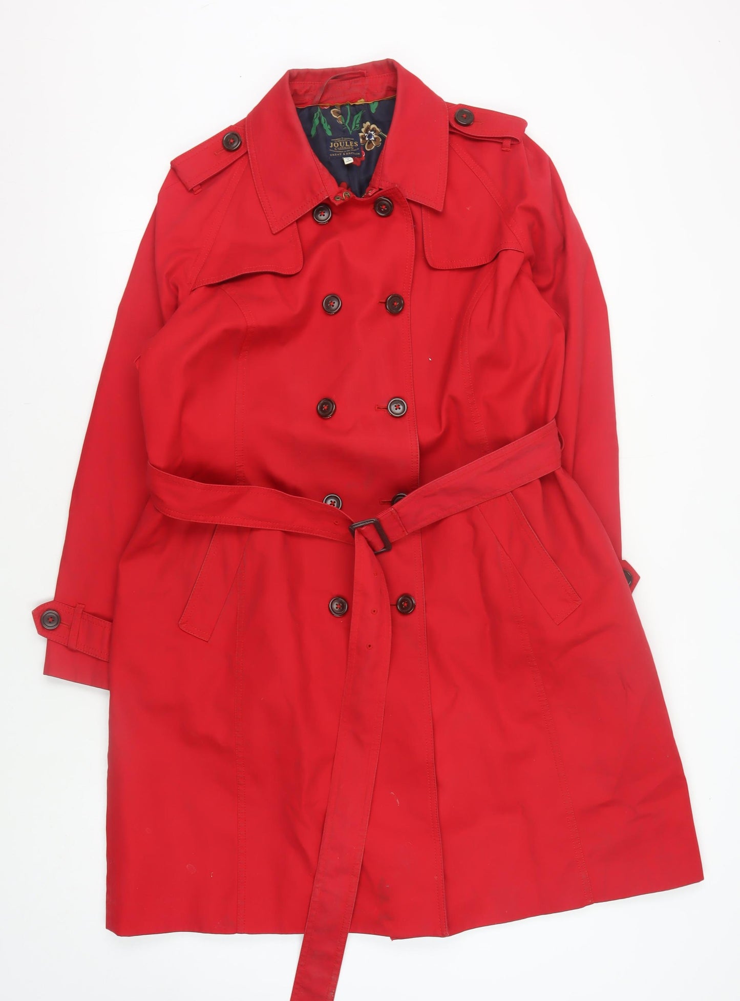 Joules Women's Red Trench Coat, Size 18, Belted Style