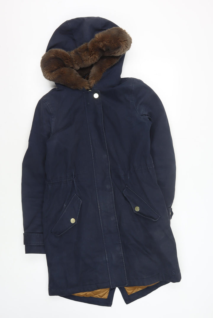 Jones Women's Blue Hooded Fur Trim Coat Size 14