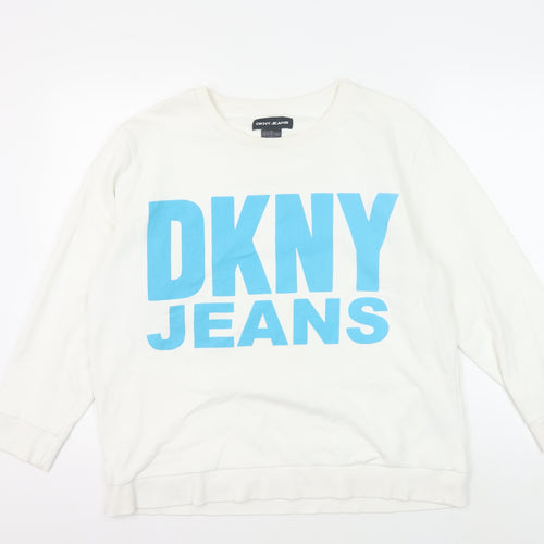 DKNY JEANS Unisex White Sweatshirt L Graphic Print