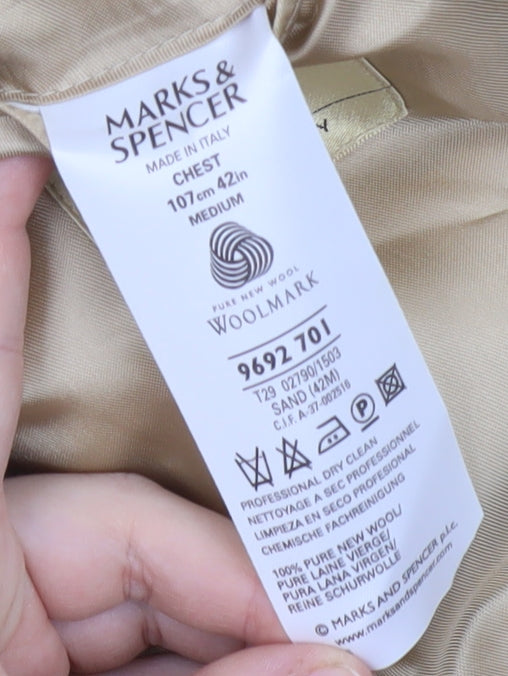 Marks and Spencer Men's Beige Wool Blazer, Size 42