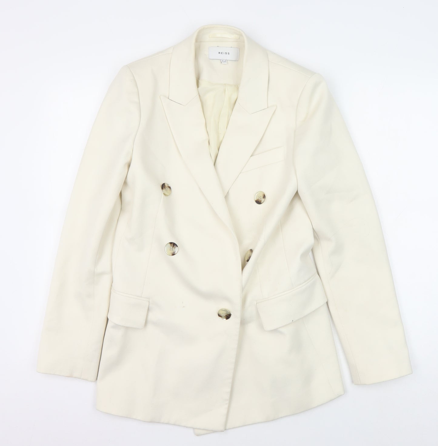 Reiss Women's Ivory Wool Blend Double-Breasted Blazer Size 8